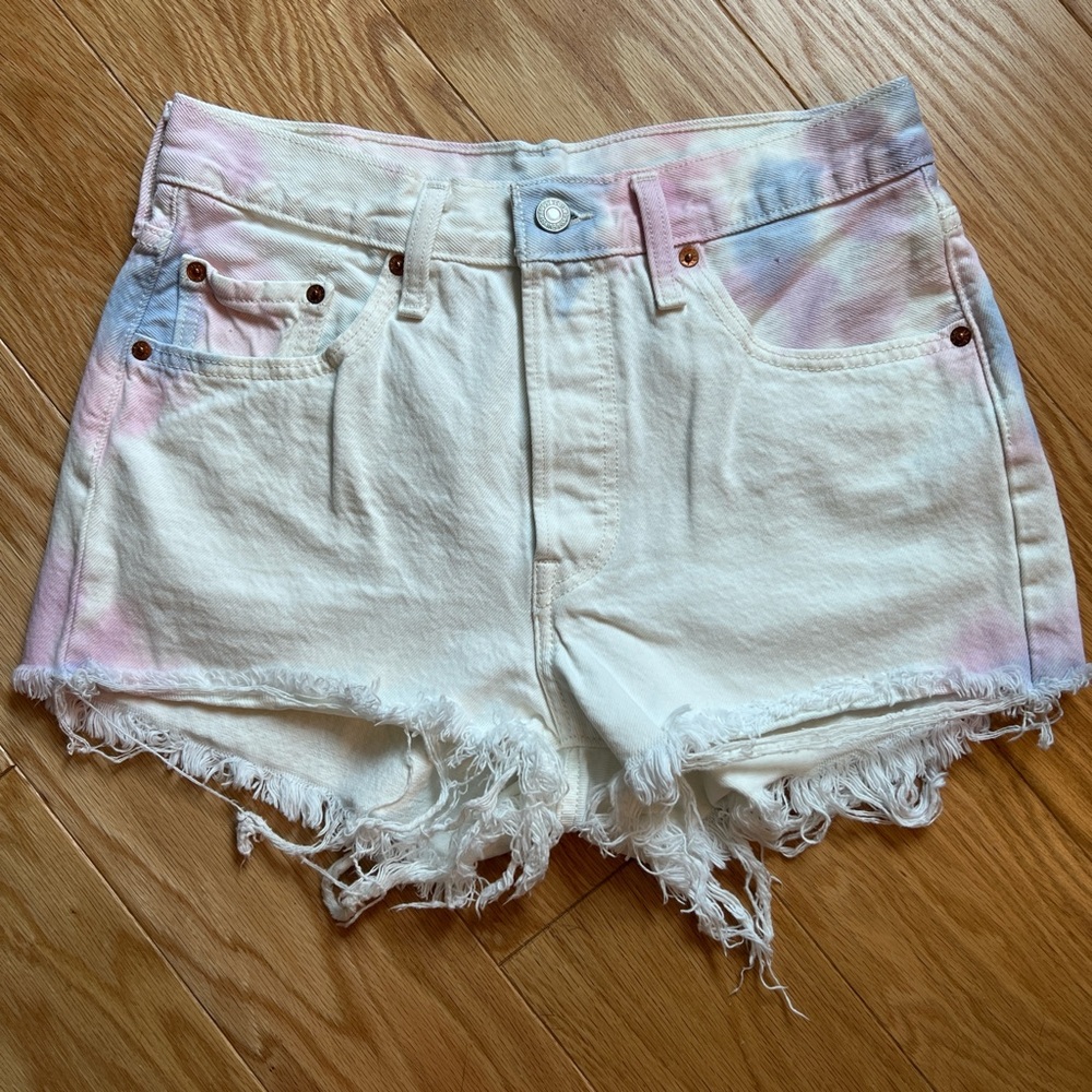Levi's 501 White Tie Dye Denim Shorts - Size 28